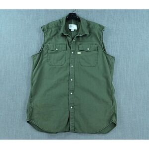 G Star Raw Shirt Men's 2XL Green Denim Sleeveless Pearl Snap Pockets